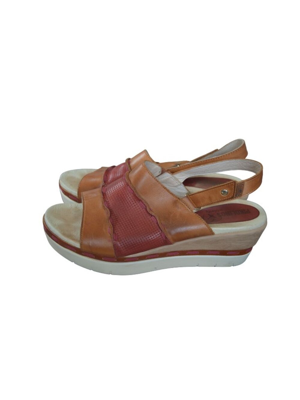Pikolinos Platform Leather Wedge Sandals Women's Size 10 Tan Red Boho Summer